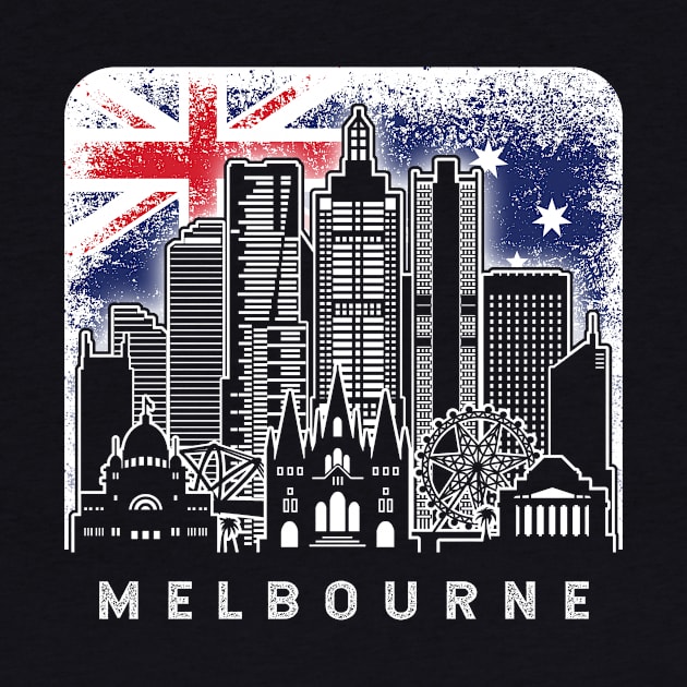 Melbourne Australia Skyline Vintage Australian Flag by ThyShirtProject - Affiliate